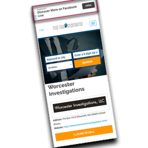 Image depicting mobile top banner ad on Find Your Investigator